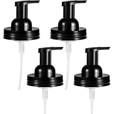 Amolliar Mason Jar Foaming Soap Dispenser Lids, Plastic Foam Pump Lids for Regular Mouth, Foaming Replacement Pump Set, Farmhouse Kitchen BathroomShower, Includes Waterproof Stickers - 4 Pack, Black Cover