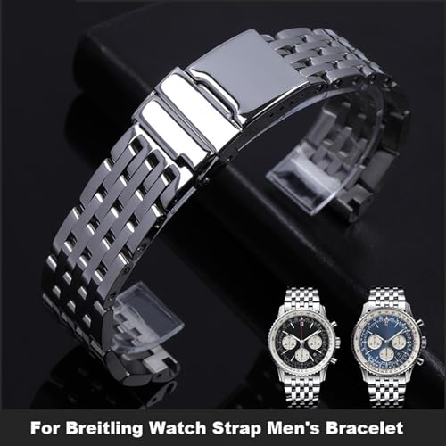 Bande de montre en acier inoxydable élégante et fermoir caché type Breitling 22mm