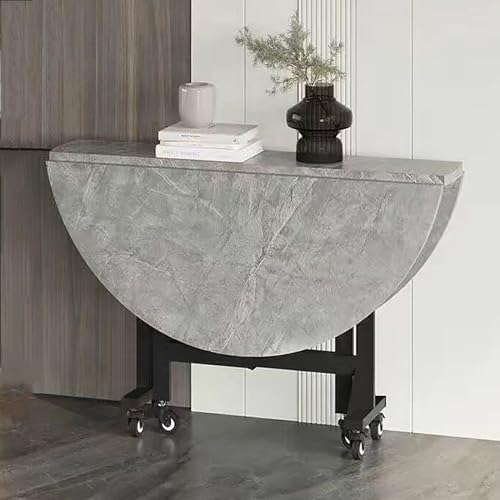 Mesa de comedor plegable redonda, mesa de cocina con hojas caídas para espacios pequeños, mesa de mariposa extensible con 6 ruedas, marco de acero al carbono, escritorio de comedor plegable versátil