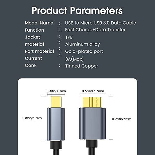 Image of rts Micro B to USB C Type C Hard Disk Drive Hdd Cables, 50CM / 19.68 Inch External Portable Hard Disk Drive Cable Compatible wd seagate HP LaCie MacBook Pro /Air, / iPad /Tablet /iPhone 15 Plus pro max