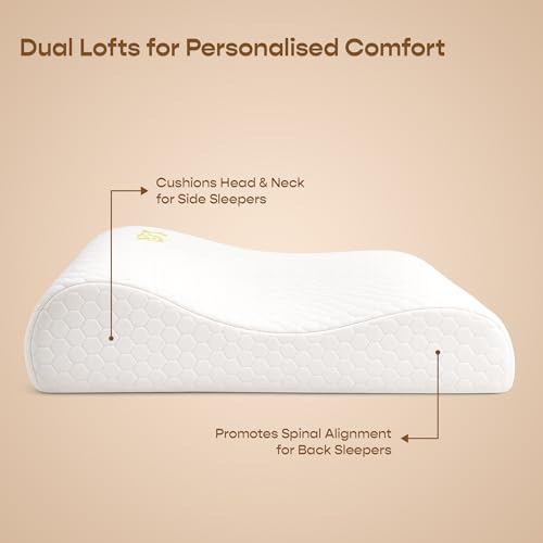 Image of SleepyCat Cervical Memory Foam Pillow | Full Size Contour Design for Neck Pain Relief | Perforated Real Memory Foam for Airflow | No Sagging, Breaking or Flattening | White, Set of 4 (25 X 16 inches)