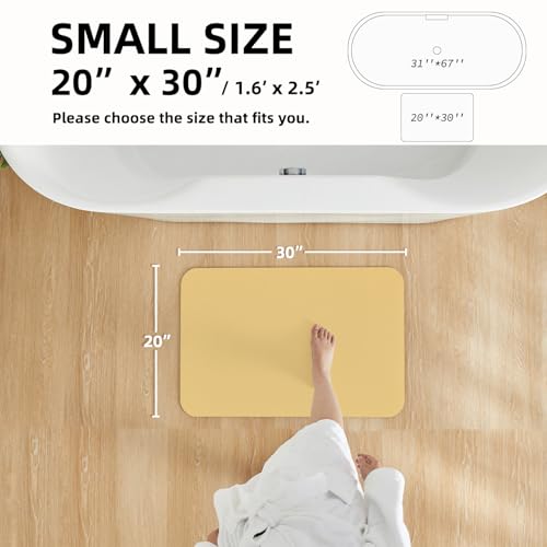 Bathroom Mat Quick Dry, Bathroom Rugs Non Slip Washable Thin Absorbent Bath Mat Fits Under Door Bathroom Floor Mat Perfect for Bath, Shower, or Sink 20"x30" Light Yellow