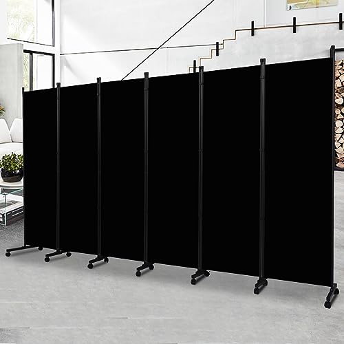 Room Divider Portable 132'' Partition Room Dividers/Wheel, 6 Panel Wall Divider for Room Partition, Freestanding Fabric Room Divider Panel Screen, Space Separation Separator for Home Office Privacy