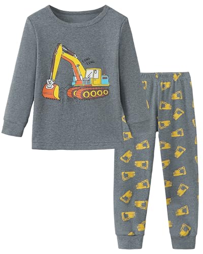 Mikrdoo Little Boys Pajamas Gray Excavator PJs Sets 2 Piece 