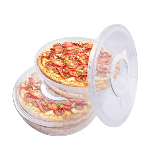 FMOACEN 2PCS 11.5 Inch Clear Pie Containers With Lids and Handle Round Pie Carrier Reusable 2 Compartments Pizza box Leftover Pizza Keeper for Food Cake Cheesecake Tortilla Pastry  