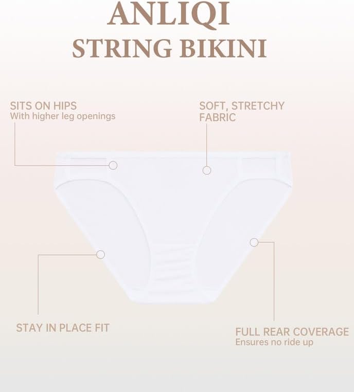 ANLIQI String Bikini Underwear for Women Soft Stretch Modal Bikini Panties High Cut Stretch Ladies Hipster Panty S-3XL - Image 4