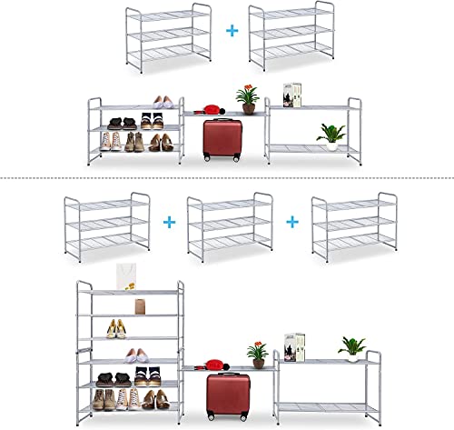Simple Trending 3-Tier Stackable Shoe Rack, Expandable & Adjustable Shoe Shelf Storage Organizer, Wire Grid, Silver #TOP5
