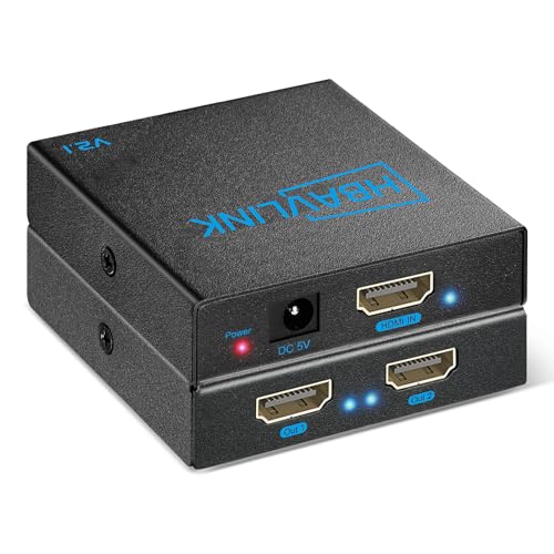 HBAVLINK 8K HDMI Splitter 1 in 2 Out 4K 120Hz- HDCP 2.3, VRR, HDR, Dolby/DTS5.1/7.1-1x2 HDMI 2.1 Splitter Mirror Display for PS3/4/5, Apple TV, Xbox, Fire TV Stick/Cube, Roku Stick, etc