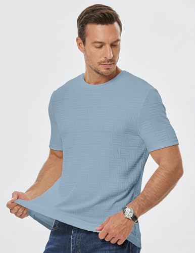 Image of JMIERR Mens T-Shirt Casual Stretch Solid Crewneck Short Sleeve Tees Textured Shirts