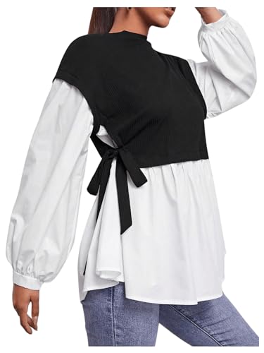 GORGLITTER Women's Long Sleeve Peplum Tops Blouse Dressy Casual Business Fall Teacher Baby Doll Top Shirt Sweater Combo