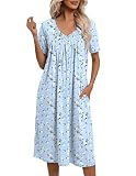 Ekouaer Women's Nightgowns & Sleepshirts Short Sleeve Night Shirts Floral Sleepwear with Pockets Nightgowns for Older Women