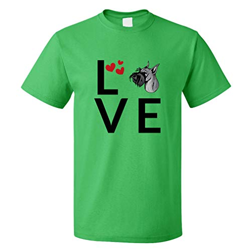 Custom Funny Graphic T Shirts for Men Love Hearts Standard Schnauzer Dog Cotton Top Kelly Green Design Only Medium