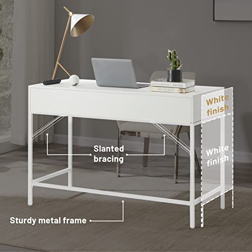 Superjare Vanity Desk With Drawers, 47 Inch Computer Desk, Modern Simple Home Office Desks, Makeup Dressing Table For Bedroom - White #TOP4