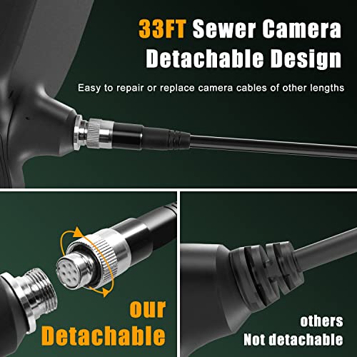 Hiacinto Endoskopkamera 10m mit Licht, 5-Zoll-IPS- Bildschirm DREI Linsen Endoskop, IP68 Wasserdicht...