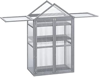 Outsunny 80 x 47 x 138cm Garden Polycarbonate Cold Frame Greenhouse Grow House Flower Vegetable Plants w/ Adjustable Shelves, Double Doors Grey
