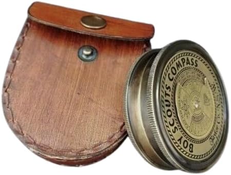 Handmade Boy Scouts Compass with Leather Case, Vintage Style Brass Navigation Tool, Decorative Collectible