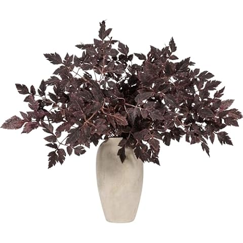 VICAMB 4 Pack 33in Artificial Cimicifuga Plant Leaf Spray,Faux Plum Purple Cimicifuga Leaf Bundles,Fall Faux Stems and Branches for Vase,Wedding/Autumn/Farmhouse/Home Decor Cover
