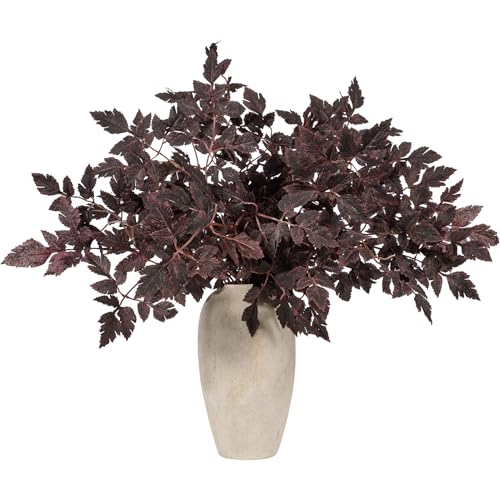 VICAMB 4 Pack 33in Artificial Cimicifuga Plant Leaf Spray,Faux Plum Purple Cimicifuga Leaf Bundles,Fall Faux Stems and Branches for Vase,Wedding/Autumn/Farmhouse/Home Decor