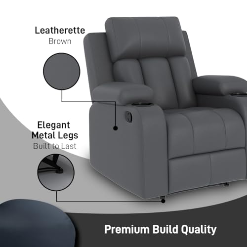 Image of Amazon Brand - Solimo Pinnacle | Single Seater Sofa Recliner | Manual Recliner (Leatherette Grey)