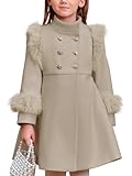 Haloumoning Toddler Girls Faux Fur Dress Coat Kids Winter Warm Jacket Long Sleeve Button Wool Coat 1-8 Years