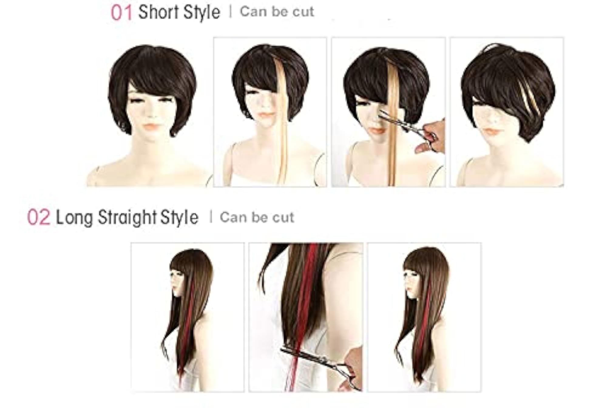 Long Straight Highlights Hair Streaks Extension, Magenta