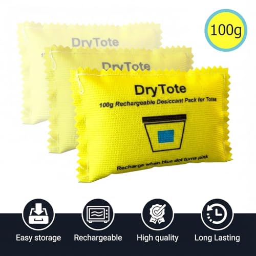 DryTote Rechargeable Desiccant Pack (Pack of 5), Ultimate Moisture Absorption, Color Change Indicator, Safe Storage Protection, Large Capacity 200 Gallons, 100g, Yellow - Image 2