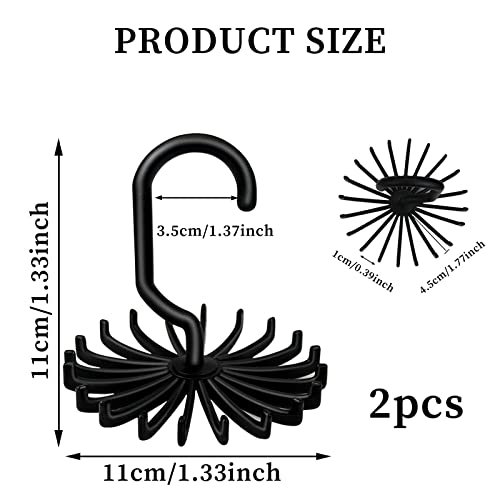 FuninCrea Krawattenhaken, 2er-Pack Mini Schal Gürtelhalter Multifunktionaler 360° Drehbarer Kunststoff-Krawattenbügel für Kleiderschrank Organizer Organisieren Sie Krawattenschals (Schwarz)