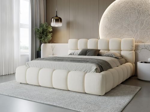 GRAINGOLD Modo Bett 200x200, Polsterbett mit Bettkasten, Polsterbett mit Stauraum, Samt, mit Lattenrost, mit Kopfteil, ohne Matratze (Beige, 200x200)