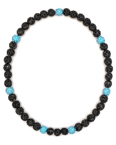 NEXIULT Baseball Bead Necklace for Men, 16/18/20" Ice Necklace Cool Gifts, Rhinestone Bling Inspired Sports Jewelry (Black Blue, 18 Inch)