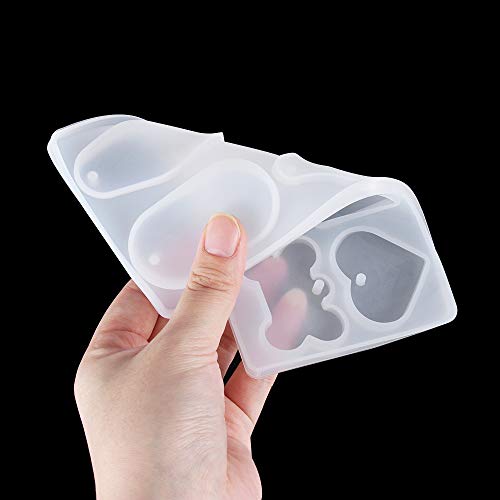 Nifocc DIY Hundemarke Schlüsselbund Silikonform Herzförmige Harz Epoxidform Oval Anhänger Harzformen mit Löchern für DIY Schmuck Basteln Handwerk - 6 Formen 1 Stk