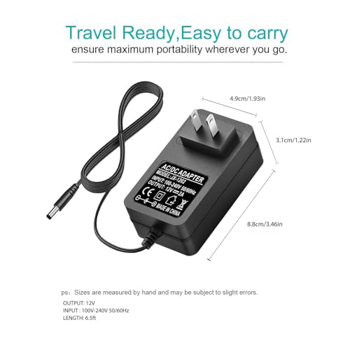 Image of 12V AC DC Adapter for Williams Legato Plus 88-Keys Digital Piano Keyboard, Alesis Recital 88-Key 61-Key Digital Piano Keyboard | IO 14 IO 26 Recording Interface Power Supply Charger Cord