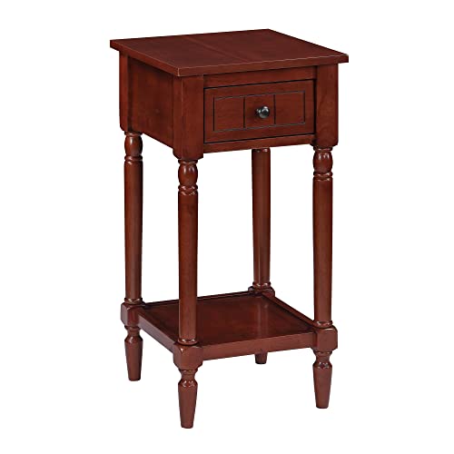 Convenience Concepts French Country Khloe 1 Drawer Accent End Table 14" - Traditional Farmhouse Side Table with Storage Drawer and Shelf for Living Room, Mahogany
