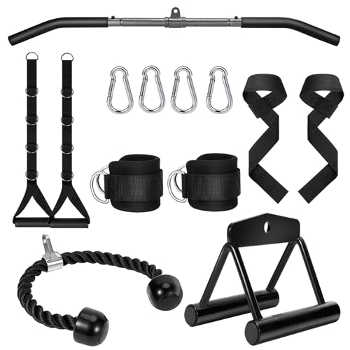 Turakun Cable Machine Attachments Set: 6 Pack LAT Pulldown Attachments Bar for Home Gym Accessories Tricep Rope Double D Handles