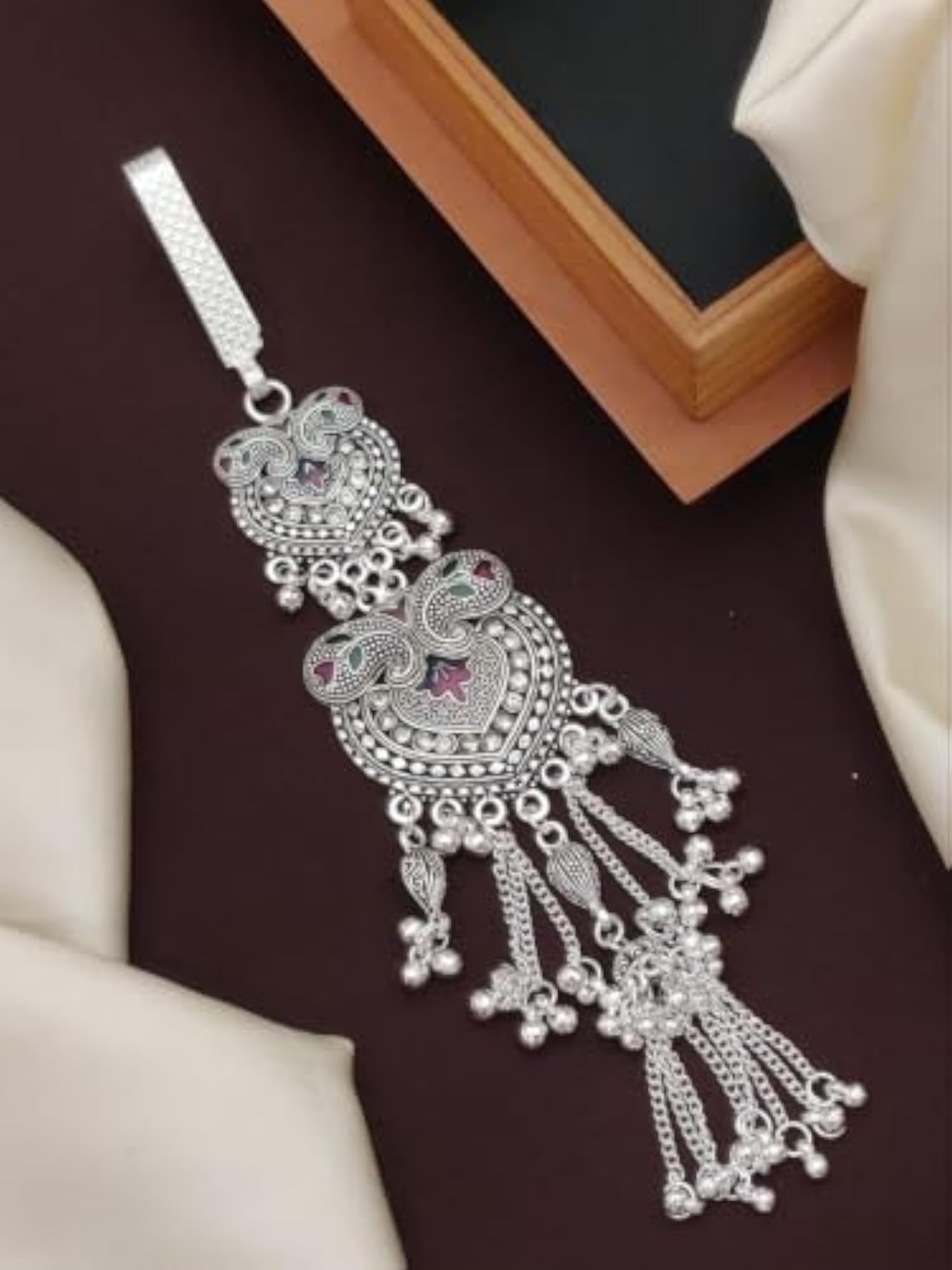 Silver Saree Waist Challa Juda Key Chain with Bells