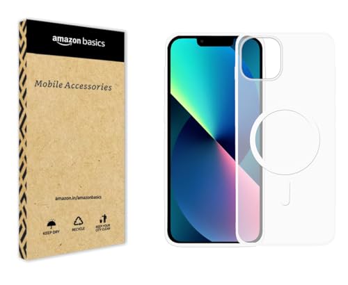 Image of amazon basics Luxury Paper Thin Case Cover for iPhone 13 / iPhone 14 5G | Matte Finish | Compatible with magsafe | (White, iPhone 13 / iPhone 14 5G)