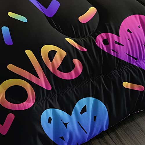 Qoovo Love Comforter Set Black And Colored Heart Comforter Shaped Bedding Sets For Women Men Boys Teen Girls Kawaii Comforter Love Heart Bedding Twin Size 3 Pieces #TOP5