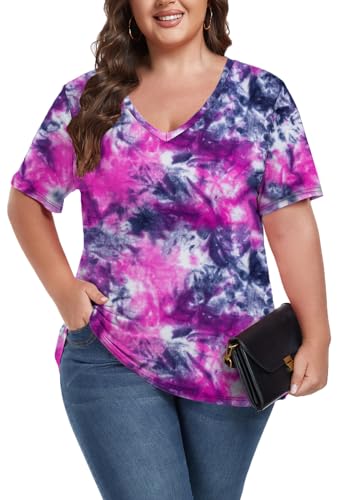 Image of ForHailey Women's Plus Size Short Sleeve Tee Shirt V Neck Basic Ladies Loose Fit T Shirt 1X-5X