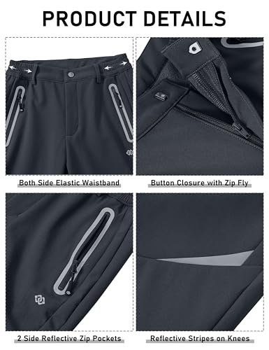 MoFiz Boys Fleece Hiking Snow Ski Pants Kids Winter Waterproof Warm Outdoor Pants with Zippered Pocket4