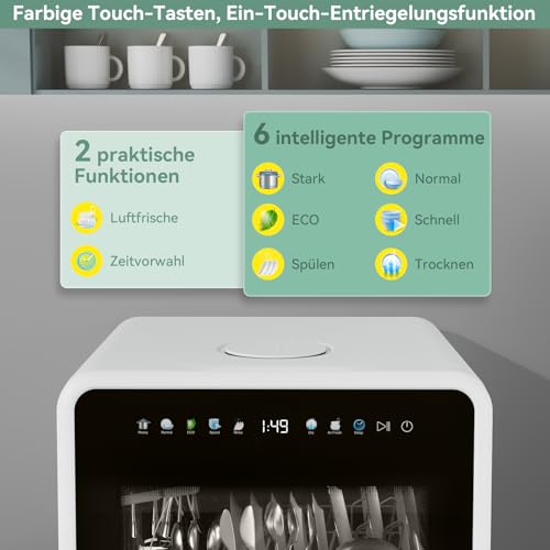 magicplux magicplux Mini Geschirrspüler ohne Wasseranschluss, Tischgeschirrspüler mit Farb-Touchscreen, Kleine Spülmaschine mit 3 Sprüharme, 5 Gedecke, 5+3 Programme, Energieklasse C - Zusatzansicht 4 | Einbau-Geschirrspüler