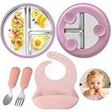 behone Edelstahl Babyteller mit Silikon-Saugnapf, 304er Stahl, BPA-frei, Anti-Rutsch, 5er Set für Babys ab 6 Monate​