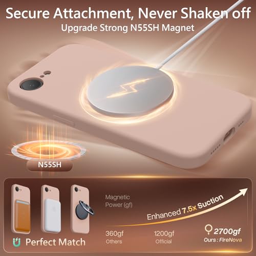 Image of FireNova Magnetic for iPhone 17e Case /iPhone 16e Case, Compatible with MagSafe, [Silicone Camera Protection] Microfiber Lining Phone Case, 6.1 inch, Pinksand