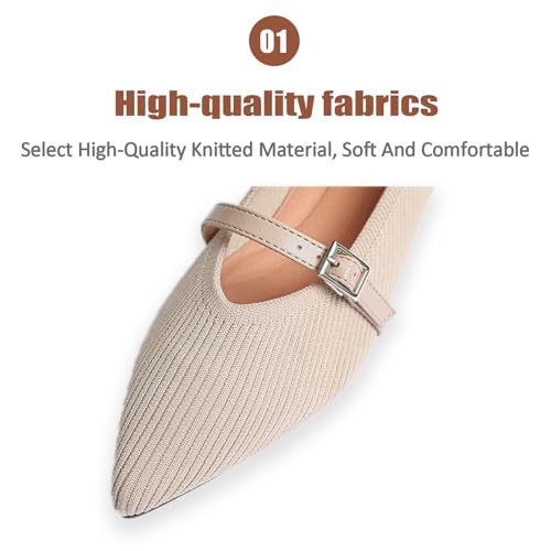 Women Knitted Striped Pointed Toe Mary Jane Flats with Adjustable Ankle Strap Comfort Casual Breathable Lightweight Washable Walking Shoes Dressy Ballet Flats for Office Dating3