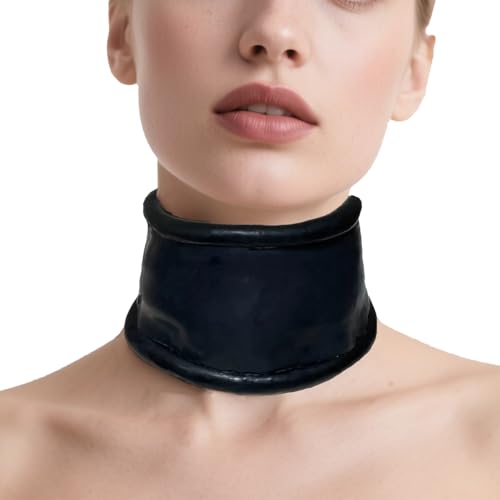 IOKUKI Schwarzer Latex Kragen mit verstellbarem Gummiband Handgefertigte Latex Halsbänder für Unisex-3XL