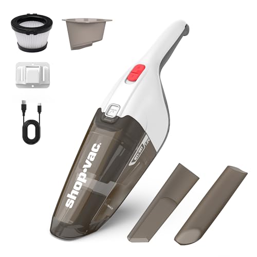 Shop-Vac Wet/Dry Handheld Vacuum Cordless, Powerful Portable Car Vacuum Rechargeable, Wall-Mounted Hand Vac with Crevice Tool, Lightweight Hand Vacuum for Home & Car, Washable Filter, White