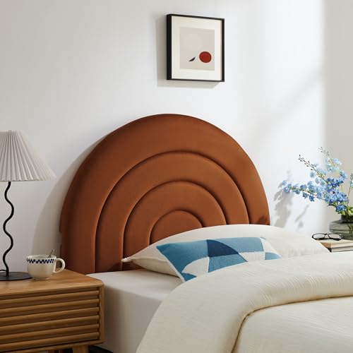 Modway Solana Soft Arch Shaped Round Twin Headboard in Rust – Upholstered Headboard – Stain-Resistant Performance Velvet Headboard for Twin Beds