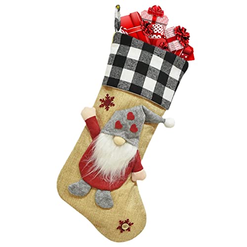 LINXING Chaussettes de Noël personnalisées,Bas de Suspension à Carreaux de Buffle Noir et Rouge | Chaussettes suspendues Mignonnes de caractère de Gnomes sans Visage pour des faveurs de fête de Cover