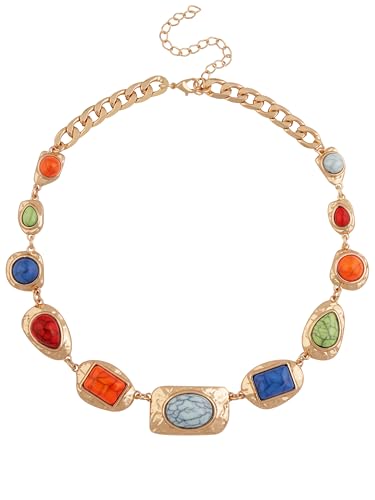 Collier plastron coloré bohème pour femme vintage blanc bleu marron