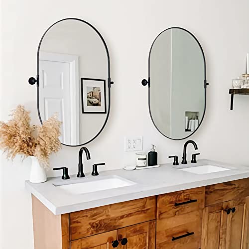 Andy Star Oval Mirror, 20X33'' Pivot Mirror, Black Oval Mirrors For Bathroom, Oval Vanity Mirror Metal Framed Stainless Steel Wall-Mounted Vertically Only 1" Deep(Overall 24.33"X33") #TOP1
