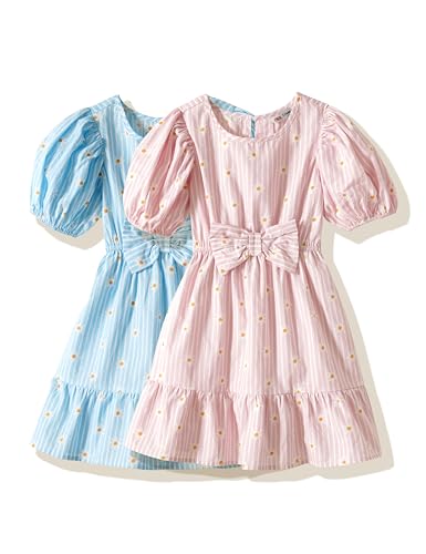 Image of Amazon Brand - Symbol Girls Bow Detail Pure Cotton Knee Length Casual Dress