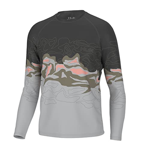 Huk Men's Standard Pursuit Pattern Long Sleeve, Sun Protecting Fishing Shirt, Topo Marsh-Harbor Mist, X-Large #TOP19